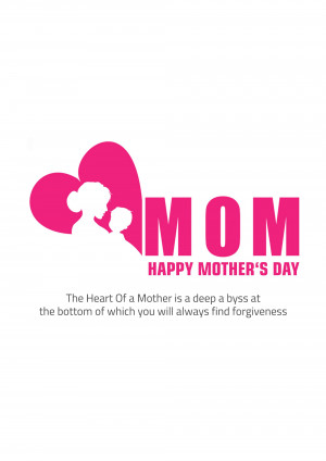 Mother's Day greeting card with a heart and silhouette of a mother and child.