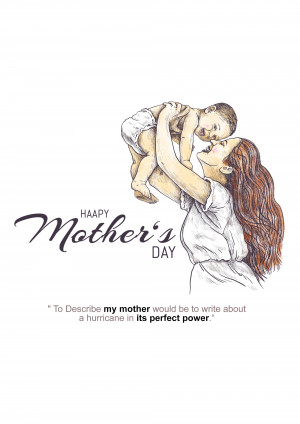 Watercolor illustration of a mother lifting her baby with 'Happy Mother's Day' text.