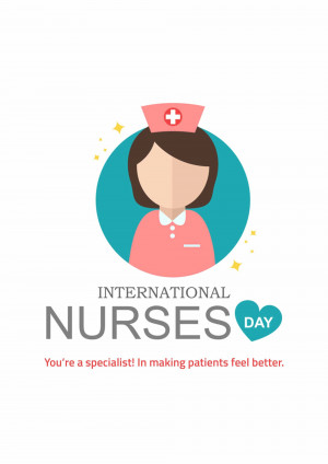 Illustration of a nurse's head in a teal circle with text 'International Nurses Day'