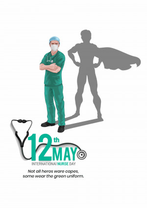 Illustration of a nurse with a superhero shadow, celebrating International Nurse Day on May 12th.