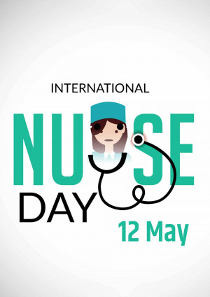 Illustration of a nurse's cap and stethoscope with the text 'International Nurse Day 12 May'