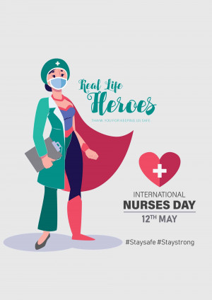 Illustration of a nurse as a superhero, celebrating International Nurses Day.
