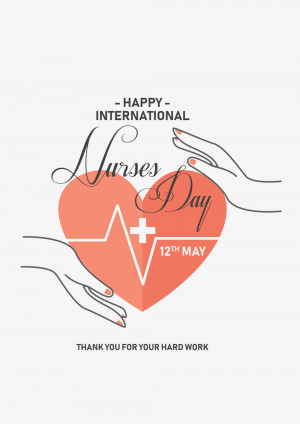 International Nurses Day greeting with hands cradling a heart and pulse line