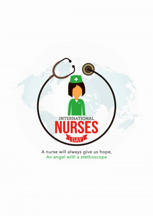 Illustration of a nurse with a stethoscope and the text 'International Nurses Day'