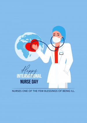 Illustration of a nurse with a stethoscope and a heart-shaped globe, celebrating International Nurse Day.