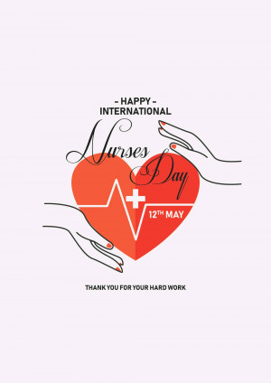 Illustration of hands cradling a red heart with a pulse line and a plus sign, celebrating International Nurses Day.