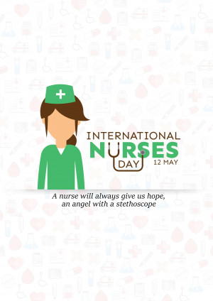 Illustration for International Nurses Day with a nurse icon and medical symbols.