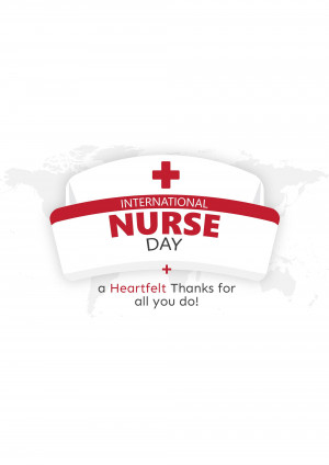 International Nurse Day graphic with a red badge and a world map background