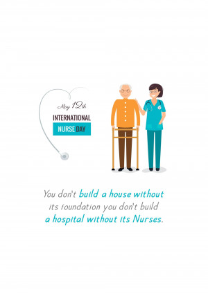 Illustration of a nurse and senior man with a walker, celebrating International Nurse Day.