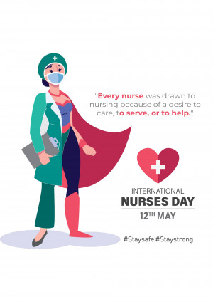 Illustration of a nurse dressed as a superhero with a cape and mask, celebrating International Nurses Day.
