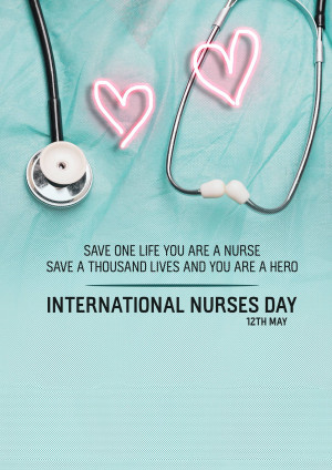 Stethoscope with neon hearts and text celebrating International Nurses Day