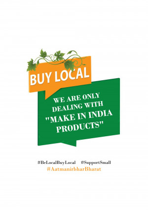 Graphic promoting the 'Buy Local' and 'Make in India' initiative with text and decorative elements.