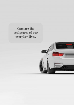 Rear view of a white sports car with text overlay