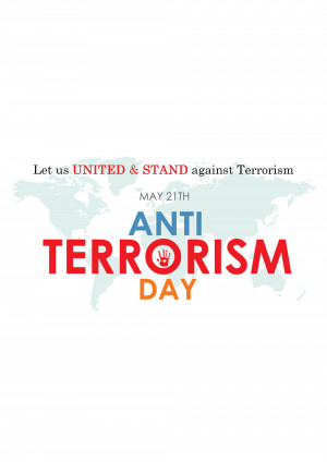 Anti-Terrorism Day poster with a world map and a message of unity.