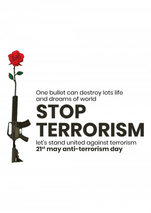 Image depicting a gun with a rose growing from the barrel, with text advocating for an end to terrorism.