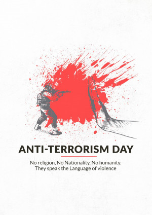 Illustration depicting a soldier with a red splatter and the text 'Anti-Terrorism Day'