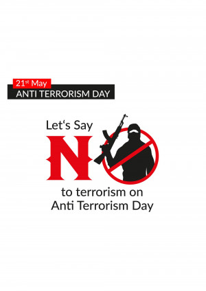 Anti-Terrorism Day poster with a 'No' symbol over a silhouette of a person with a weapon.
