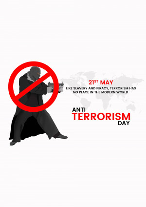 Anti-Terrorism Day poster with a silhouette of a person with a gun crossed out.