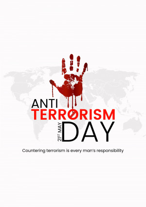 A graphic depicting a bloody handprint over a world map with the text 'Anti-Terrorism Day'.