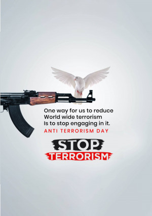 Image depicting a dove flying over a gun with the message 'Stop Terrorism'