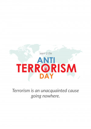 Image commemorating Anti-Terrorism Day with a world map and a hand symbol.