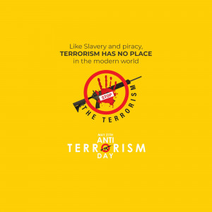 Image promoting Anti-Terrorism Day with a crossed-out weapon and text against terrorism.