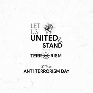 Image with a raised fist and text promoting unity against terrorism for Anti-Terrorism Day.