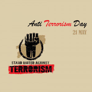 Anti-Terrorism Day poster with a raised fist and text