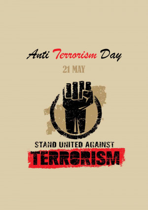 Anti-Terrorism Day poster with a raised fist and text