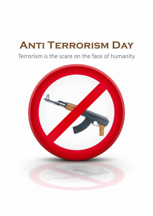 Anti-Terrorism Day poster with a crossed-out rifle.
