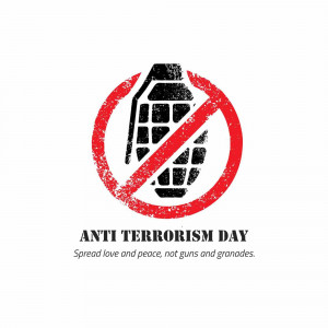 Anti-Terrorism Day graphic with a grenade symbol crossed out