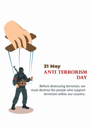 Illustration depicting the manipulation of a terrorist figure by unseen forces, promoting Anti-Terrorism Day.