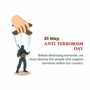Illustration depicting a hand controlling a terrorist figure with strings, symbolizing the manipulation and support behind terrorism.