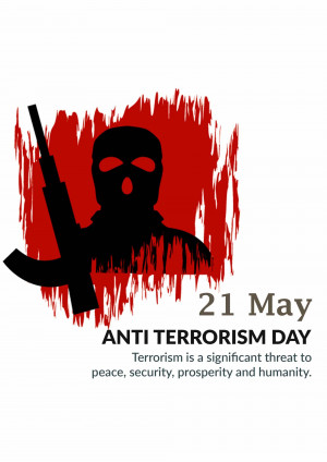 Image depicting a masked figure with a weapon and text promoting Anti-Terrorism Day.