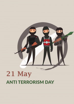 Illustration depicting figures in tactical gear with weapons, promoting Anti-Terrorism Day.