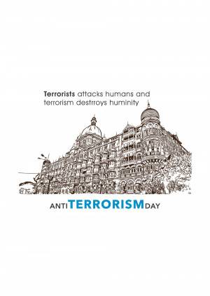 Illustration of the Taj Mahal Palace Hotel with Anti-Terrorism Day message.
