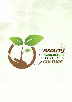 Logo featuring a green sprout growing from hands, with the text 'The Beauty of Agriculture is that it is a Culture'.