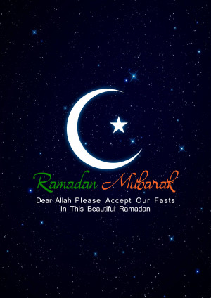 Ramadan Mubarak with crescent moon and stars