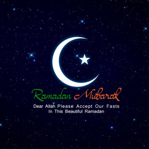Ramadan Mubarak with crescent moon and star