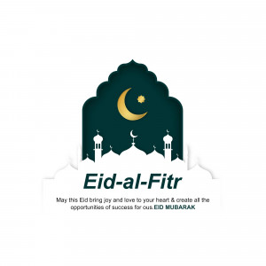 Eid-al-Fitr greeting card with crescent moon and mosque silhouette