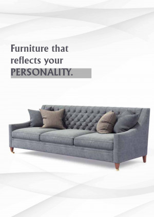 Gray tufted sofa with pillows in a modern living room setting