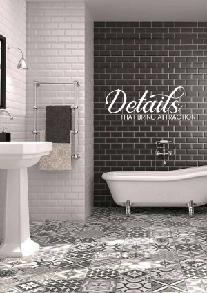 Modern bathroom with black and white tile, pedestal sink, and clawfoot tub