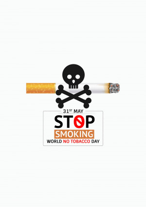 A cigarette with a skull and crossbones symbol and a 'Stop Smoking' message for World No Tobacco Day.
