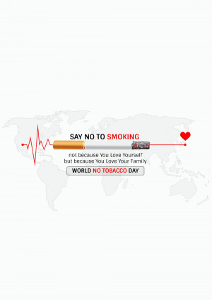 Image depicting a cigarette shaped as a line on a world map, connecting to a heart, promoting anti-smoking message.
