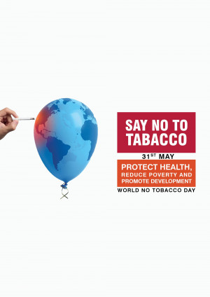 Image depicting a balloon shaped like the Earth being punctured by a cigarette, promoting World No Tobacco Day.