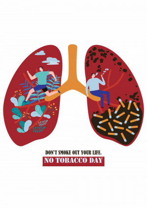 Illustration comparing healthy lungs with lungs damaged by smoking