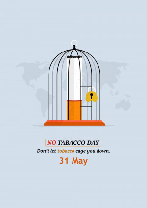 Illustration of a cigarette in a cage with a lock, promoting No Tobacco Day.