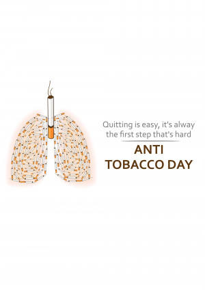 Illustration depicting lungs filled with cigarettes with the message 'Quitting is easy, it's always the first step that's hard' and 'Anti Tobacco Day'.