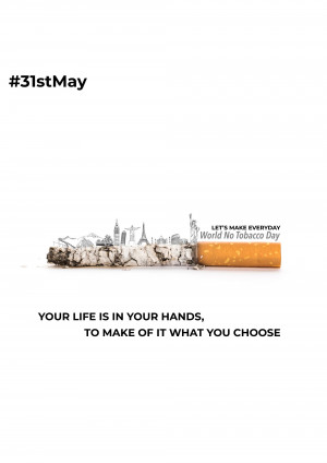 Image depicting a cigarette butt shaped like a landmass with famous landmarks, promoting World No Tobacco Day.