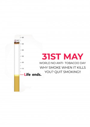 Image promoting World No Tobacco Day with a cigarette representing a diminishing life.